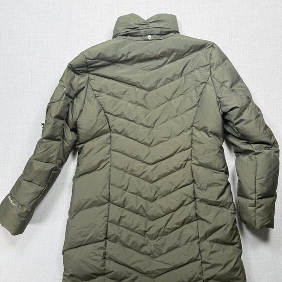 Eddie Bauer Long Puffer Down Coat Quilted Olive Green Nylon Blend Size L - Picture 2 of 9